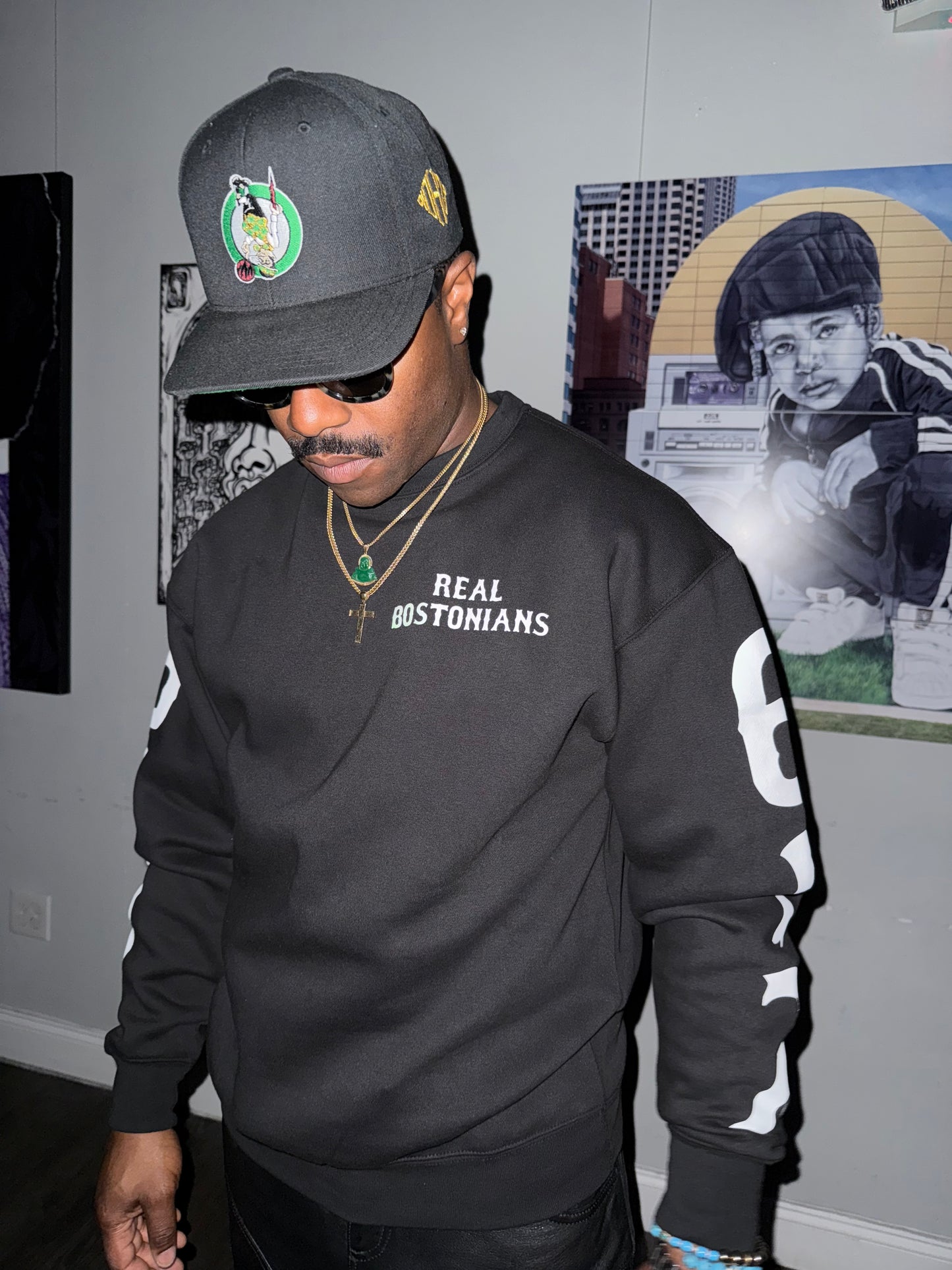 "Real Bostonians Crewneck - 617 Black"